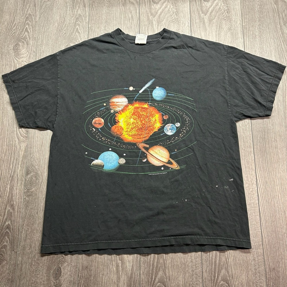 Vintage 1998 Solar System Planets Graphic T-Shirt XXL Black Cotton Expressions